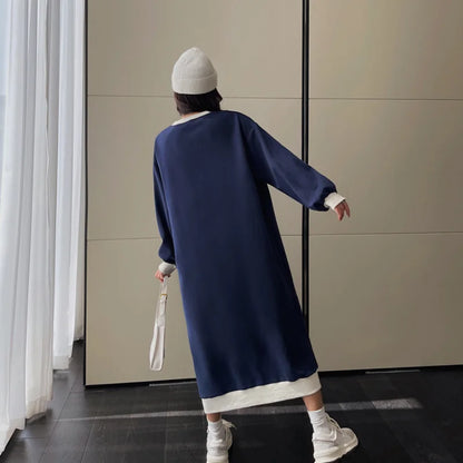 Fall Outfit Idea With Fleece Long Dress And Casual Print For Cozy Looks