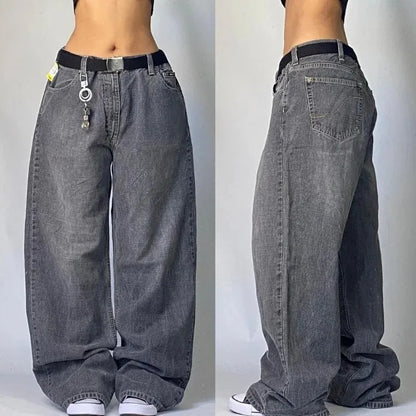 Hip-Hop Style Washed Wide Leg Jeans With Harajuku Gothic Edge And Streetwear Appeal