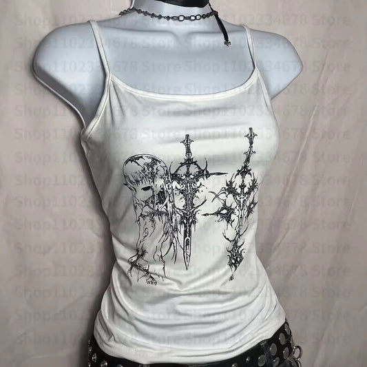 Playful Cartooncore Cropped Tank Top With Y2K Grunge Vibes For Emo Girl Outfits