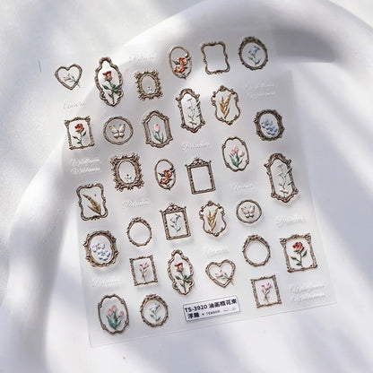 Autumn Nail Art Stickers With White Flowers And Gradient Shine For Fall Nail Ideas