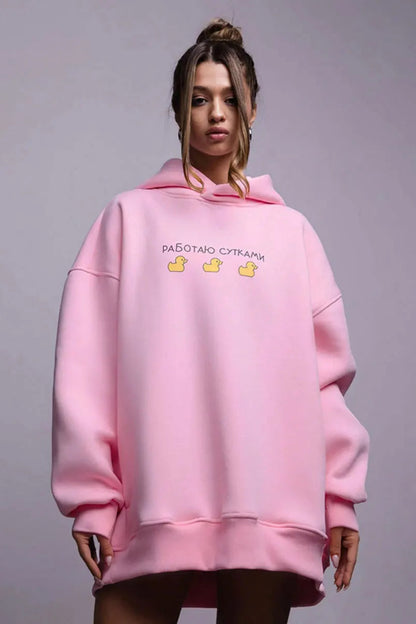 Oversized Duck Print Hoodie With Fleece For Cozy 2025 Fall Outfits Style