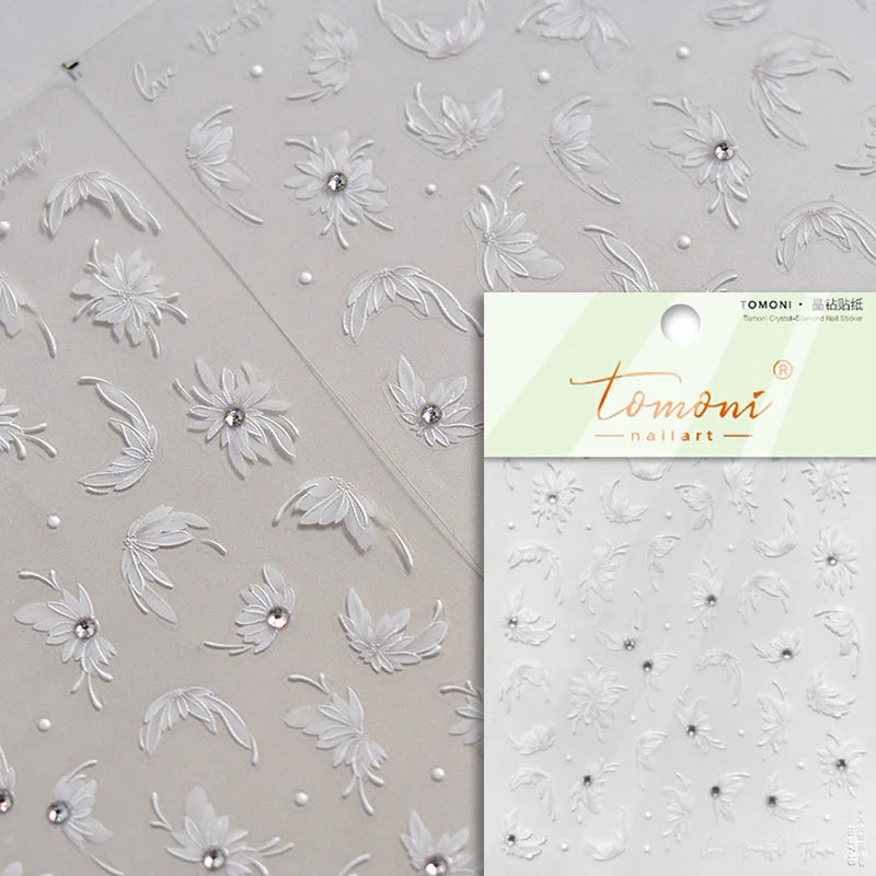 Autumn Nail Art Stickers With White Flowers And Gradient Shine For Fall Nail Ideas