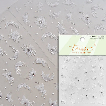 Autumn Nail Art Stickers With White Flowers And Gradient Shine For Fall Nail Ideas