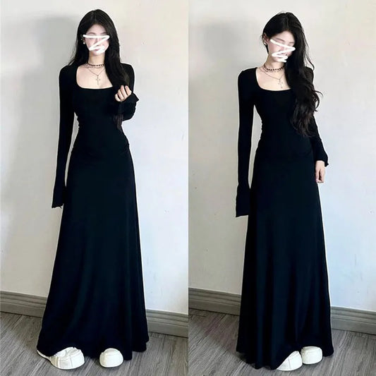 Long Sleeve Dress For Spring Outfit Ideas With Slim Silhouette And Korean Fashion Feel