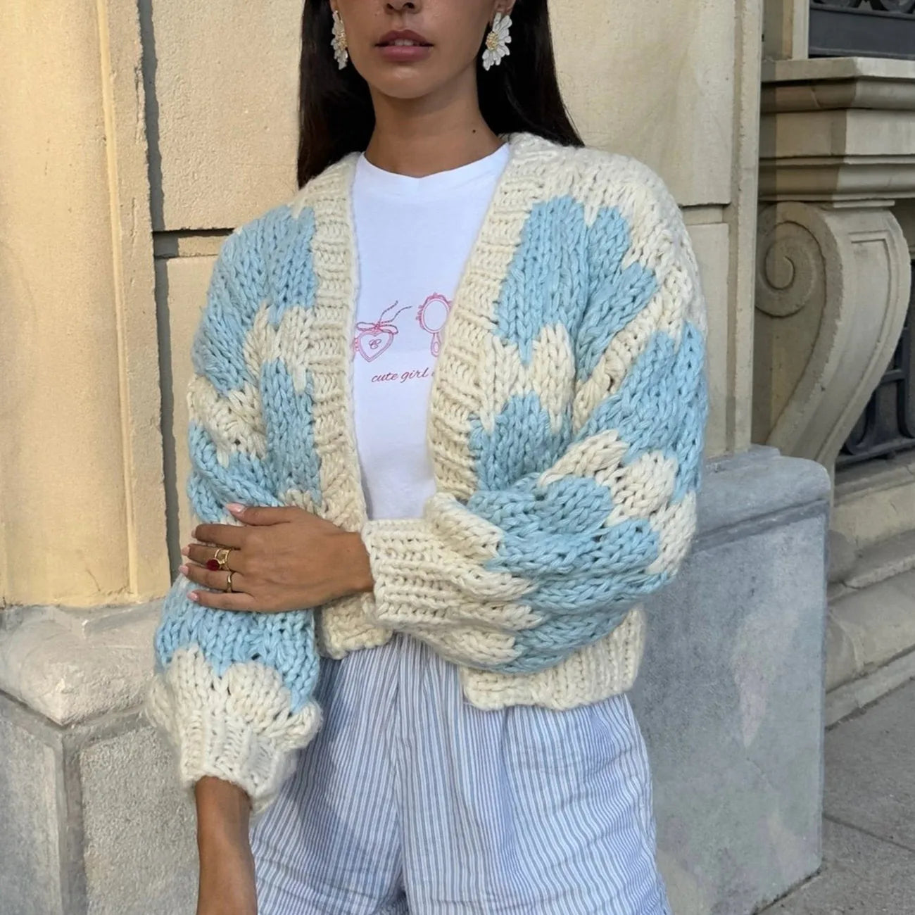 2025 Fall Casual Outfit Ideas Chunky Knit Cardigan With Colorful Y2K Streetwear Style