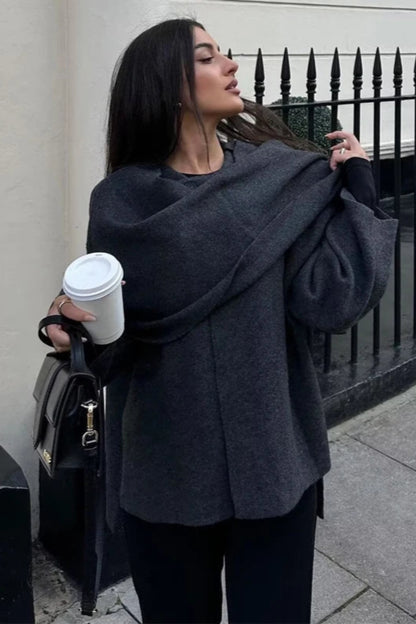 Plush Winter Coat Outfit Inspiration For Women Asymmetric Scarf Jacket Trend Fashion