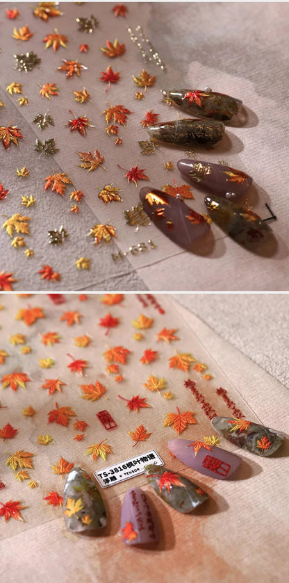 Fall Nails Design With Maple Leaf Decals Nail Art Ideas For Manicure