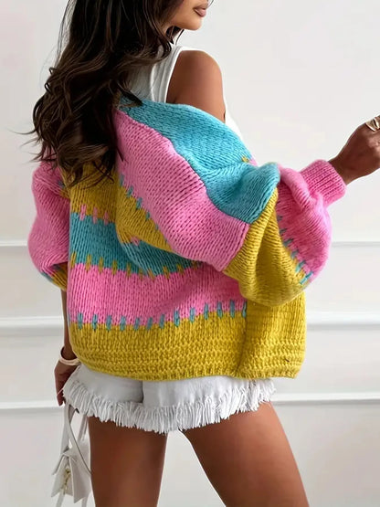 2025 Fall Outfit Inspiration Loose Knit Cardigan With Lantern Sleeve Streetwear Style