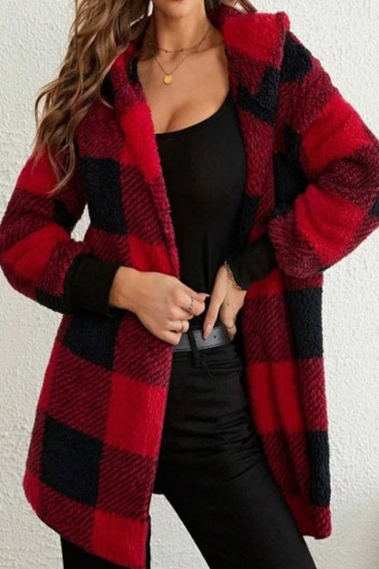 Soft Plush Outerwear With Long Sleeves And Plaid Style For Winter Fall Fashion