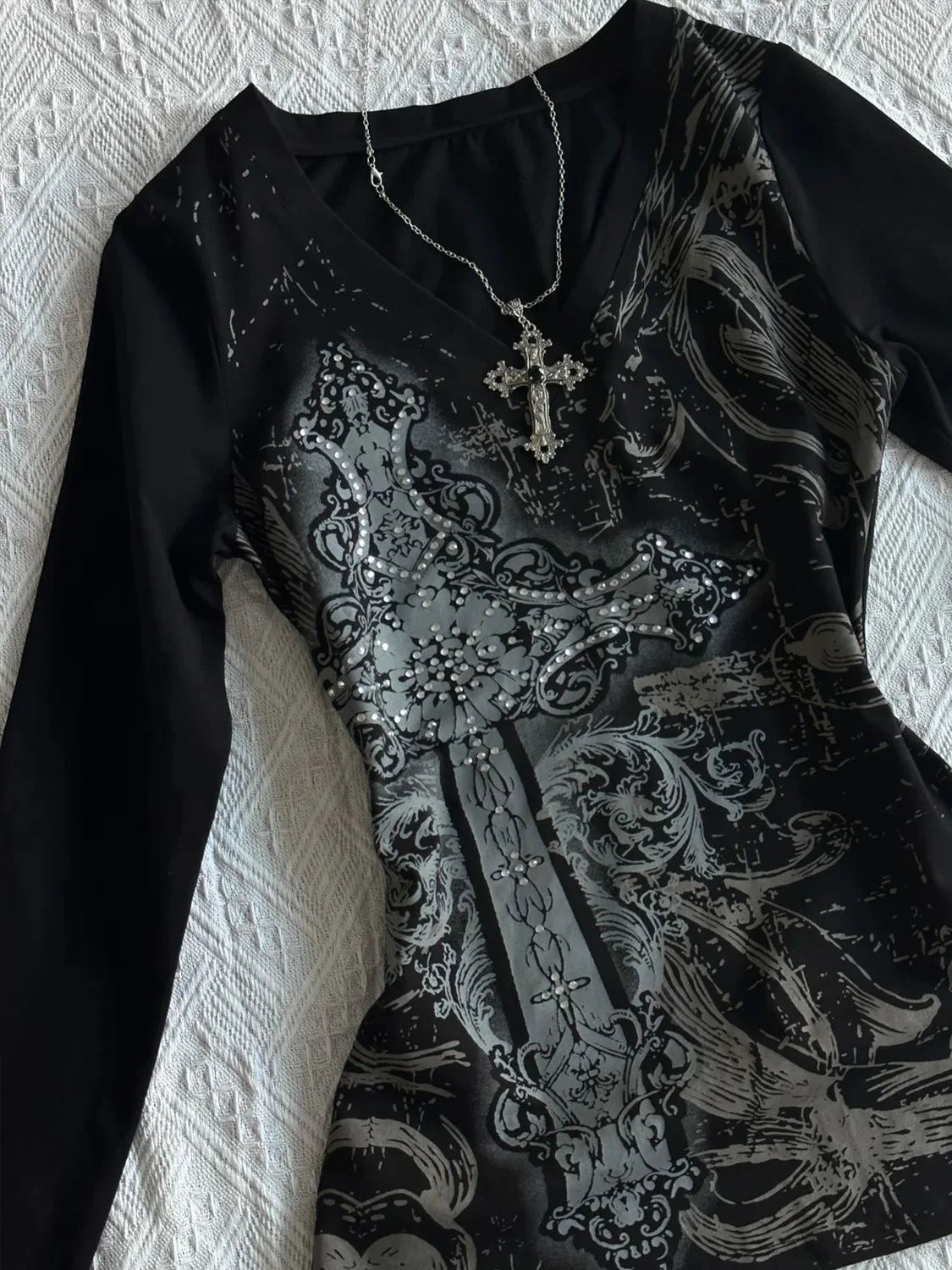 Y2k Sweatshirt Outfit Inspiration With Full Print Punk Style Long Sleeve Top For Women