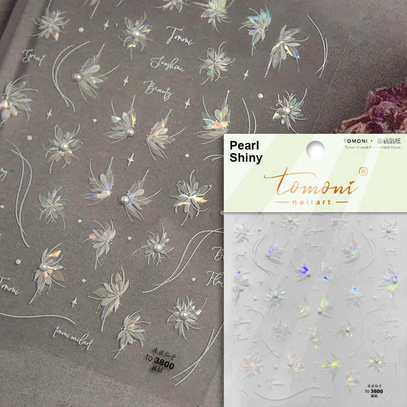 Autumn Nail Art Stickers With White Flowers And Gradient Shine For Fall Nail Ideas