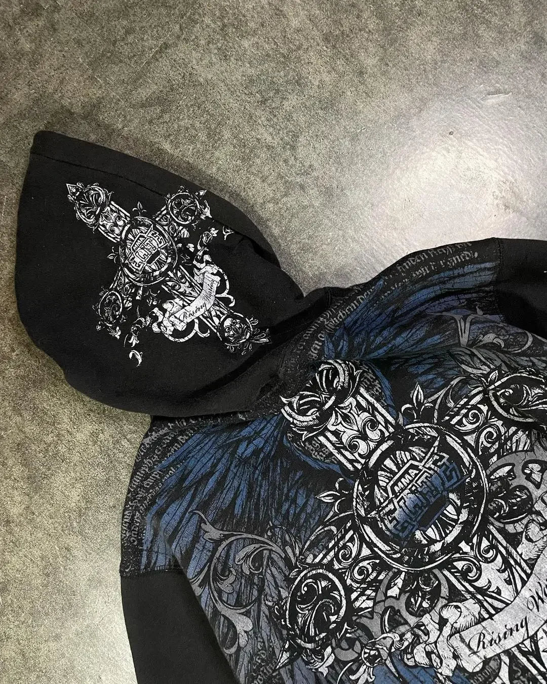 Y2K Grunge Zip Hoodie With Vintage Print For 2025 Fall Outfits Aesthetic