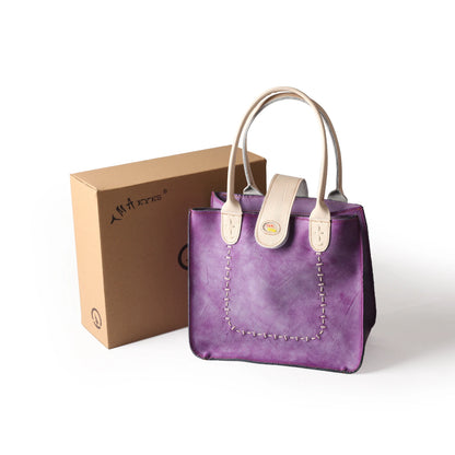 Genuine Leather Minimalist Tote With Handsewn Craftsmanship and Classic Solid Color Design