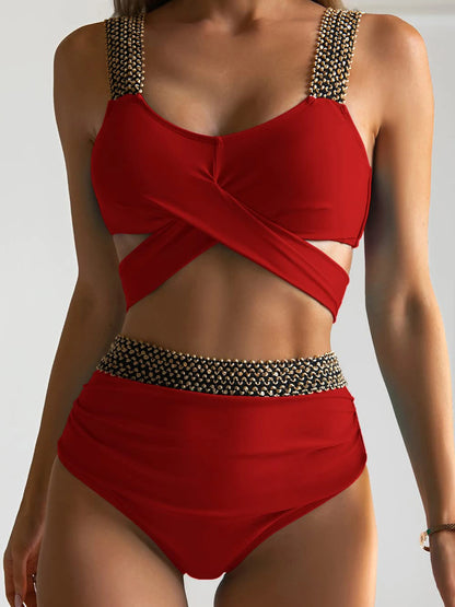 Cross Wave High Waist Bikini Set