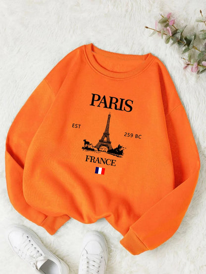Fall Outfit Sweatshirt For Women With Paris Eiffel Tower Graphic Design