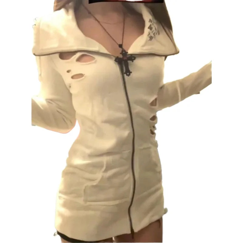 Vintage Y2K Hoodie Outfit Inspiration Slim Zip Up Autumn Top Aesthetic Korean Fashion Tee