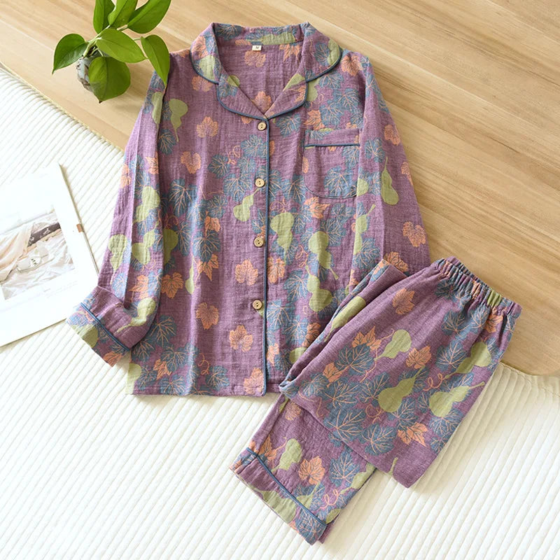 Vintage Cotton Long Sleeve Two-Piece for Women