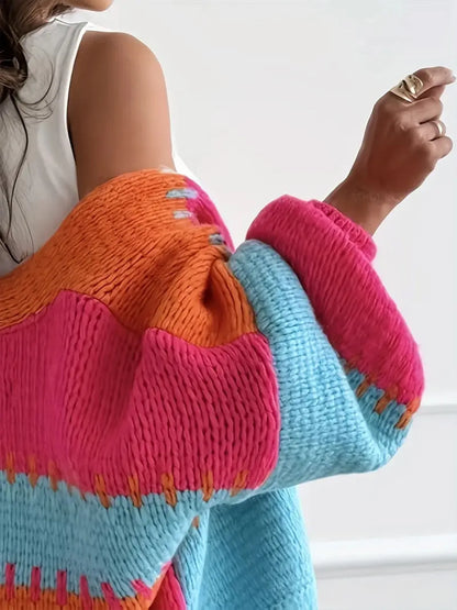 2025 Fall Outfit Inspiration Loose Knit Cardigan With Lantern Sleeve Streetwear Style