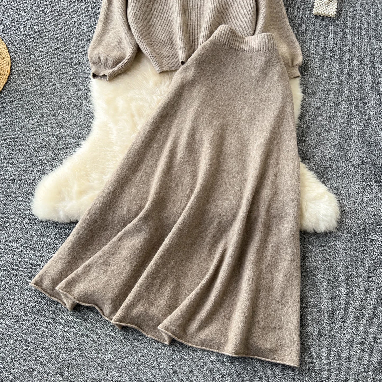 Fall Outfit Aesthetic Knit Sweater And Skirt Coord Set