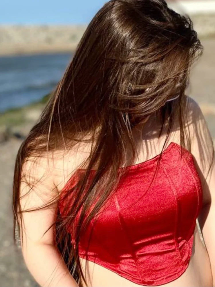 Y2K Inspired Satin Off Shoulder Bustier Crop Corset Top for Women Backless Sleeveless Sexy Streetwear Aesthetic 2025 Fashion Trend