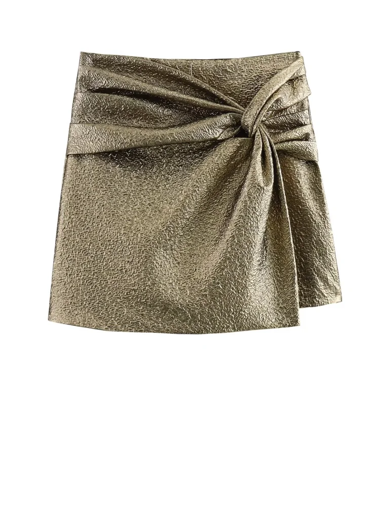 Golden Knot Asymmetric Mini Skirt for Evening Wear