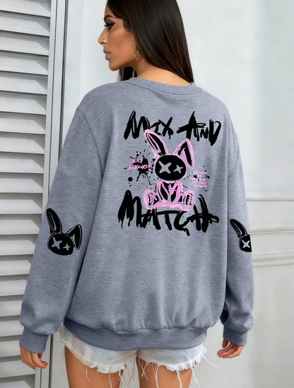 Women Rabbit Printed Warm Sweatshirt