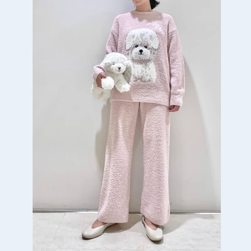 Round Neck Thick Pajama Set for Winter