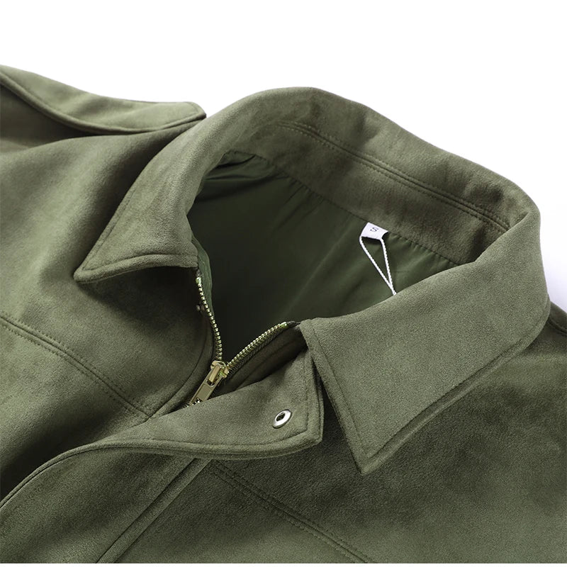 Fall Outfit Inspiration Green Short Jacket With Zipper And Lapel Style