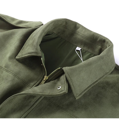Fall Outfit Inspiration Green Short Jacket With Zipper And Lapel Style