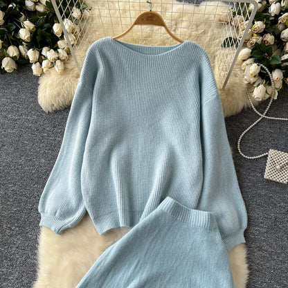 Fall Outfit Aesthetic Knit Sweater And Skirt Coord Set