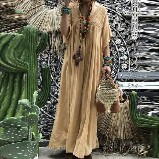 Boho Summer Dress Outfit With Lace Details And Flowy Maxi Skirt Style