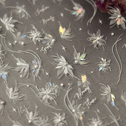 Autumn Nail Art Stickers With White Flowers And Gradient Shine For Fall Nail Ideas