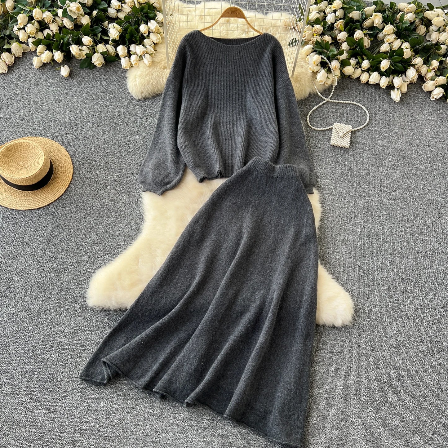 Fall Outfit Aesthetic Knit Sweater And Skirt Coord Set