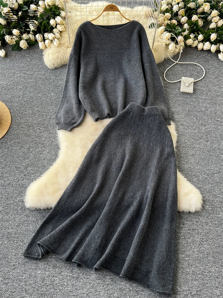 Fall Outfit Aesthetic Knit Sweater And Skirt Coord Set