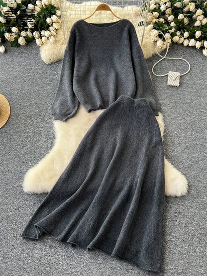 Fall Outfit Aesthetic Knit Sweater And Skirt Coord Set