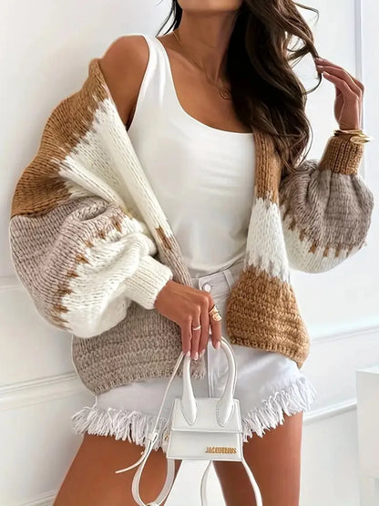 2025 Fall Outfit Inspiration Loose Knit Cardigan With Lantern Sleeve Streetwear Style