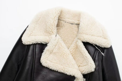Vintage Faux Leather Jacket With Long Sleeves For Chic Fall Outfit Ideas