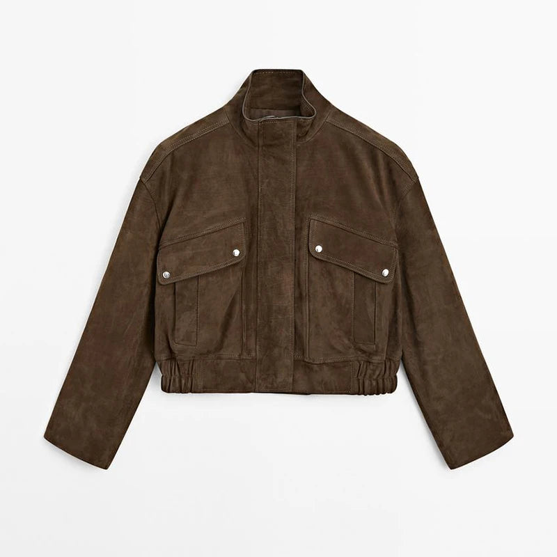 Fall Outfit Inspiration Green Short Jacket With Zipper And Lapel Style