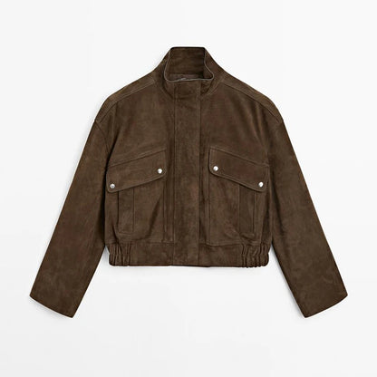 Fall Outfit Inspiration Green Short Jacket With Zipper And Lapel Style