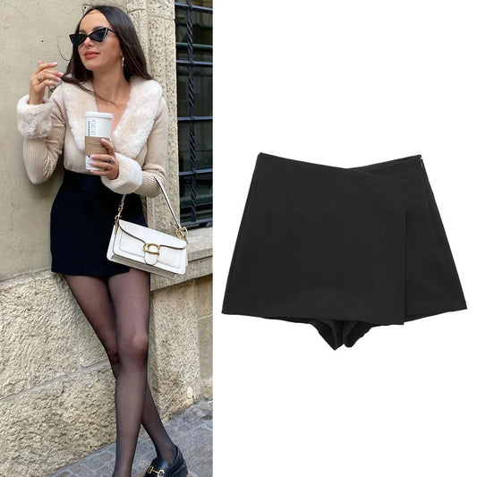 Asymmetric High Waist Mini Skirt in Black and Pink