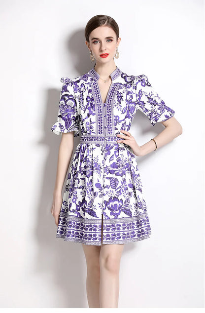V-Neck Summer Dress Style Featuring Flower Prints And Flowy Ruffle Design