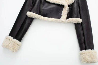 Vintage Faux Leather Jacket With Long Sleeves For Chic Fall Outfit Ideas