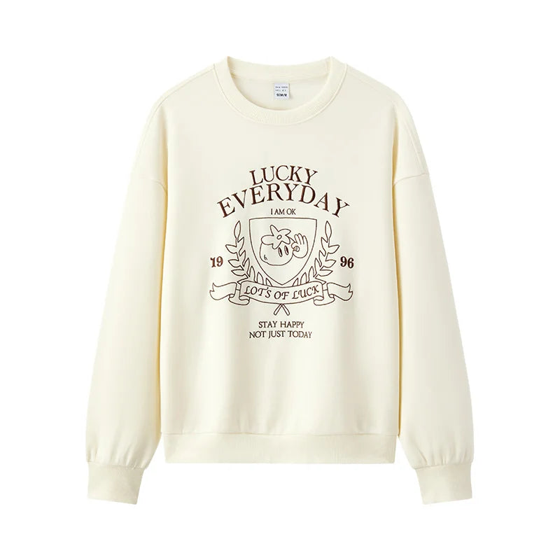 2025 Spring Embroidered Oversized Hoodie for Women Loose Fit Drop Shoulder Aesthetic Casual Pullover Sweatshirt Round Neck