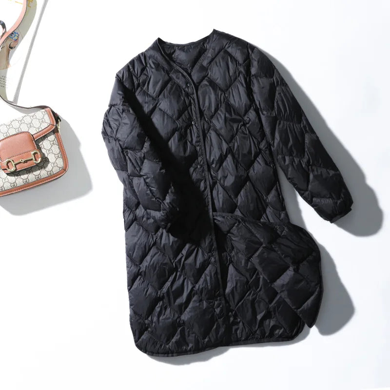 Lightweight Puffer Coat With Argyle Stitching For Autumn Outfits Warm Style