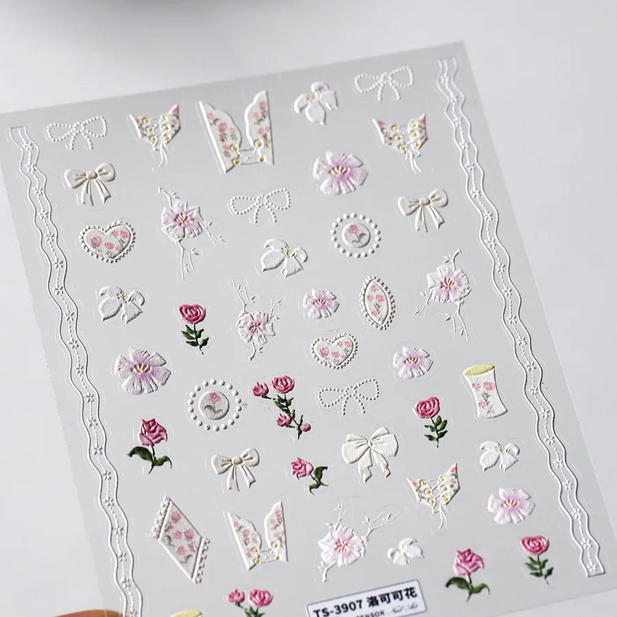Autumn Nail Art Stickers With White Flowers And Gradient Shine For Fall Nail Ideas