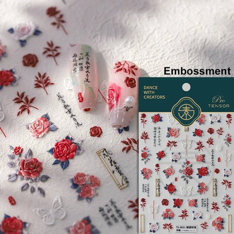 Autumn Nail Art Stickers With White Flowers And Gradient Shine For Fall Nail Ideas
