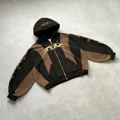 Harajuku Y2K Oversized Hoodie Women Gothic Streetwear Embroidered Star Patch Hip Hop Loose Casual Sweatshirt Vintage Aesthetic Grunge Alternative Fashion Retro Sporty Urban Clothes