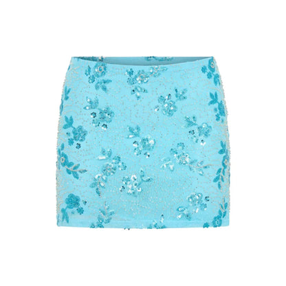 Shiny Sequin Summer Beach Set With Sexy Backless Vest and Mini Holiday Skirt Vibes