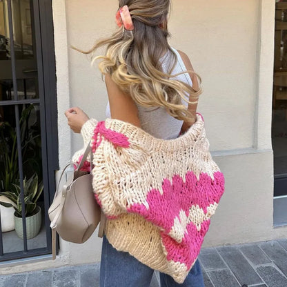 2025 Fall Casual Outfit Ideas Chunky Knit Cardigan With Colorful Y2K Streetwear Style