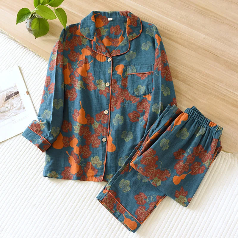 Vintage Cotton Long Sleeve Two-Piece for Women